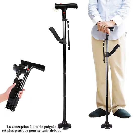 Canne de Marche Pliable avec Double Poignée